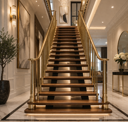 Pirinç Merdiven Korkuluk, Şıklık, Dayanıklılık ve Zamansız Tasarımın Buluşma Noktası